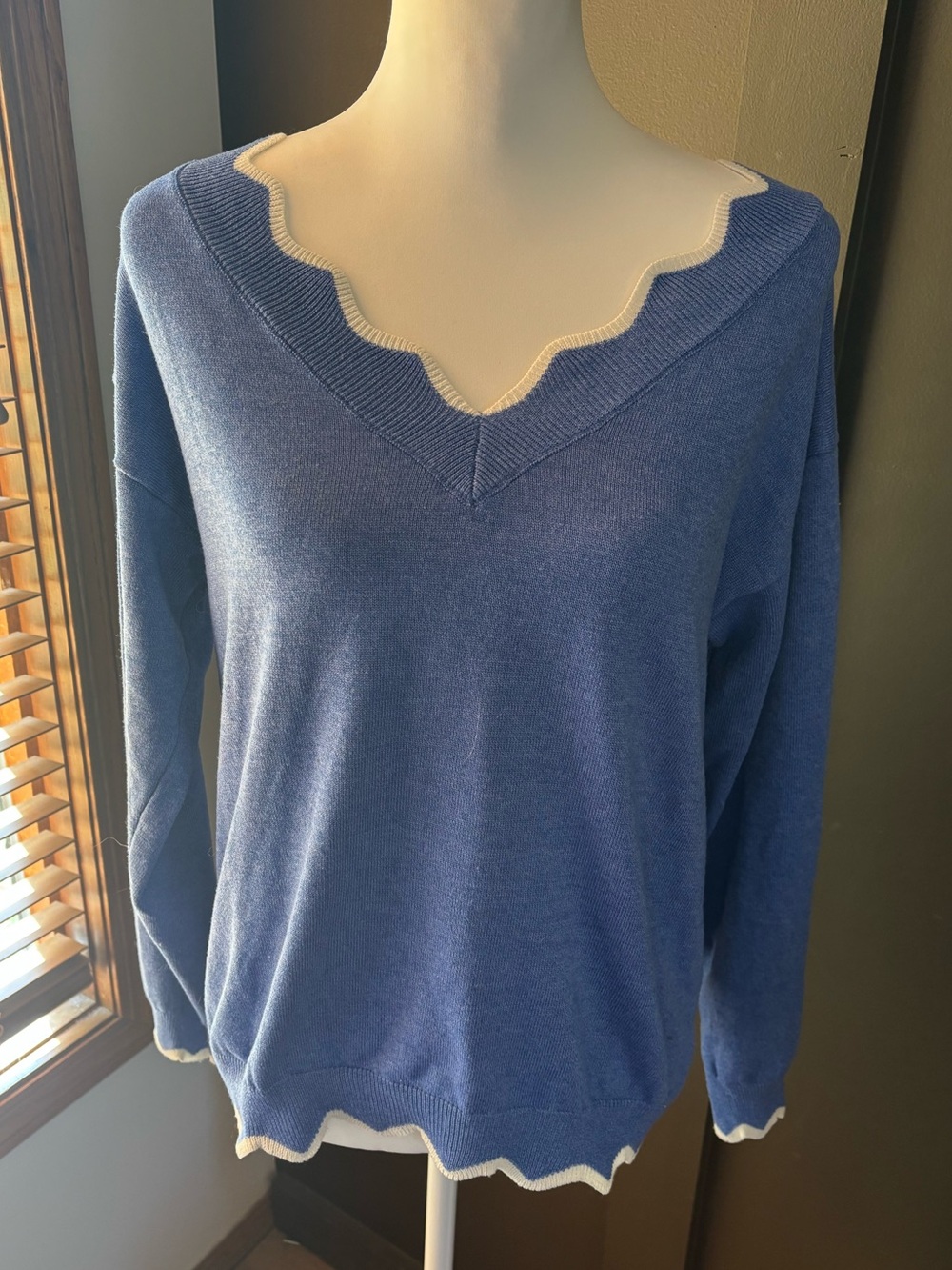 MISSLOOK Cottagecore Blue Scalloped Edge Knit Sweater M